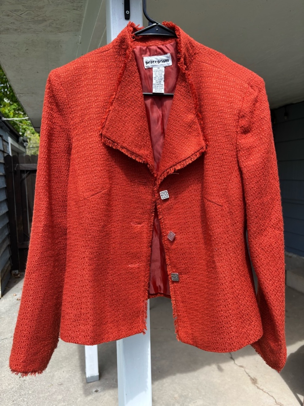 Vintage Women's Orange-Red Tweed Frayed Edge Blazer (size 10)